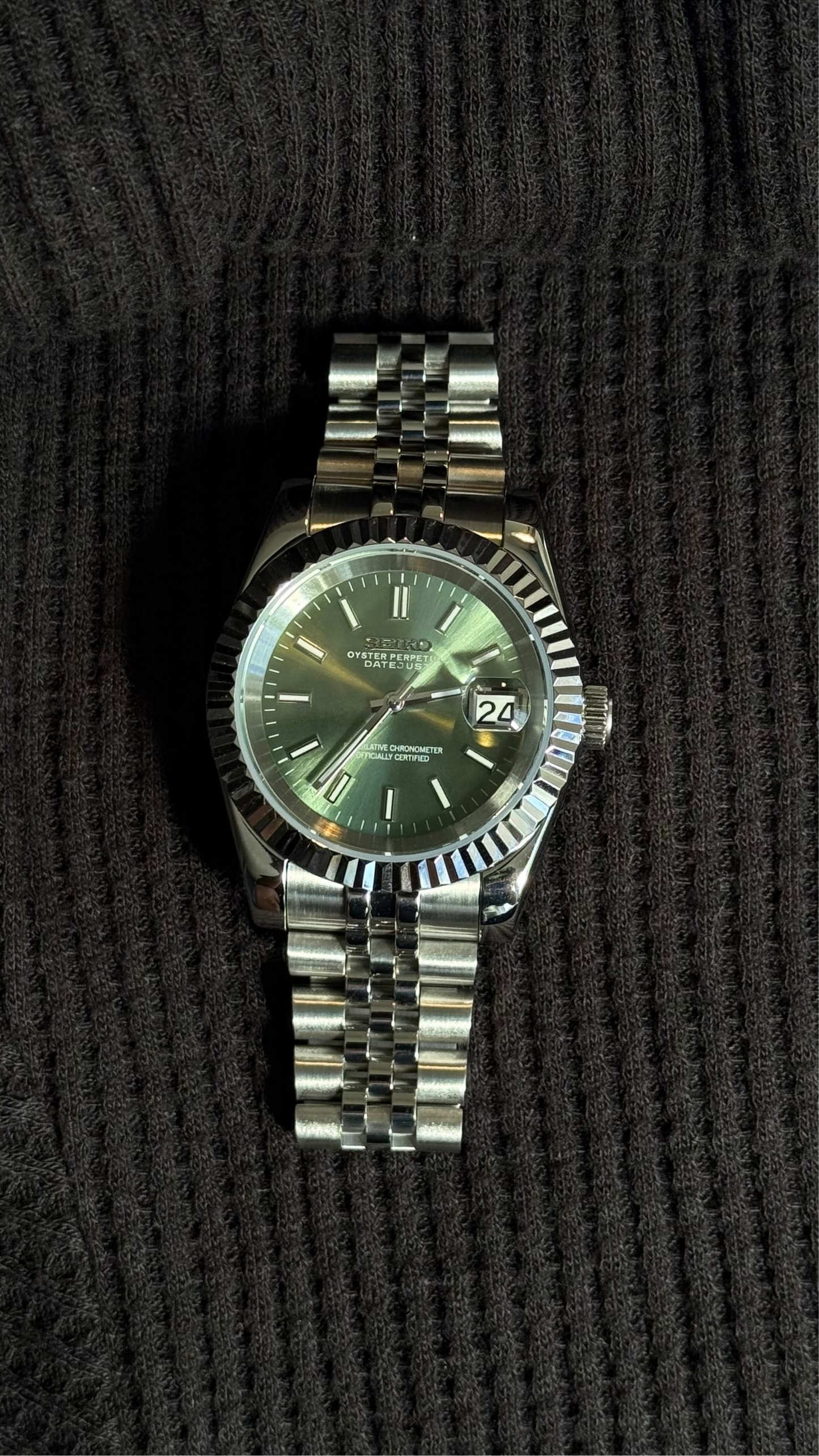 Classic Olive Green Perpetual SeikoJust Stainless Steel