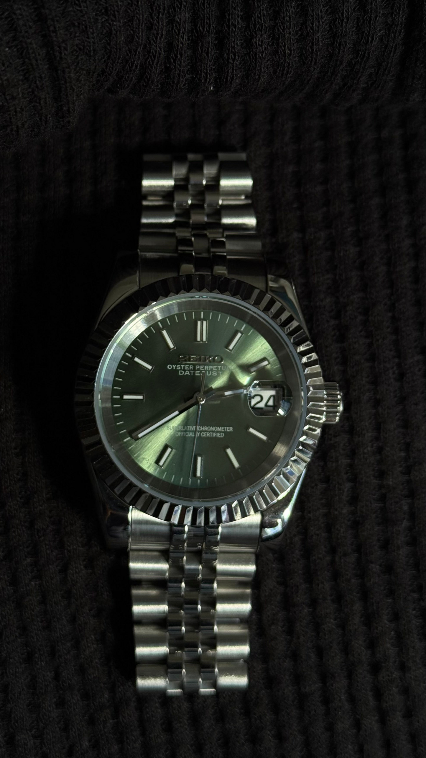 Classic Olive Green Perpetual SeikoJust Stainless Steel