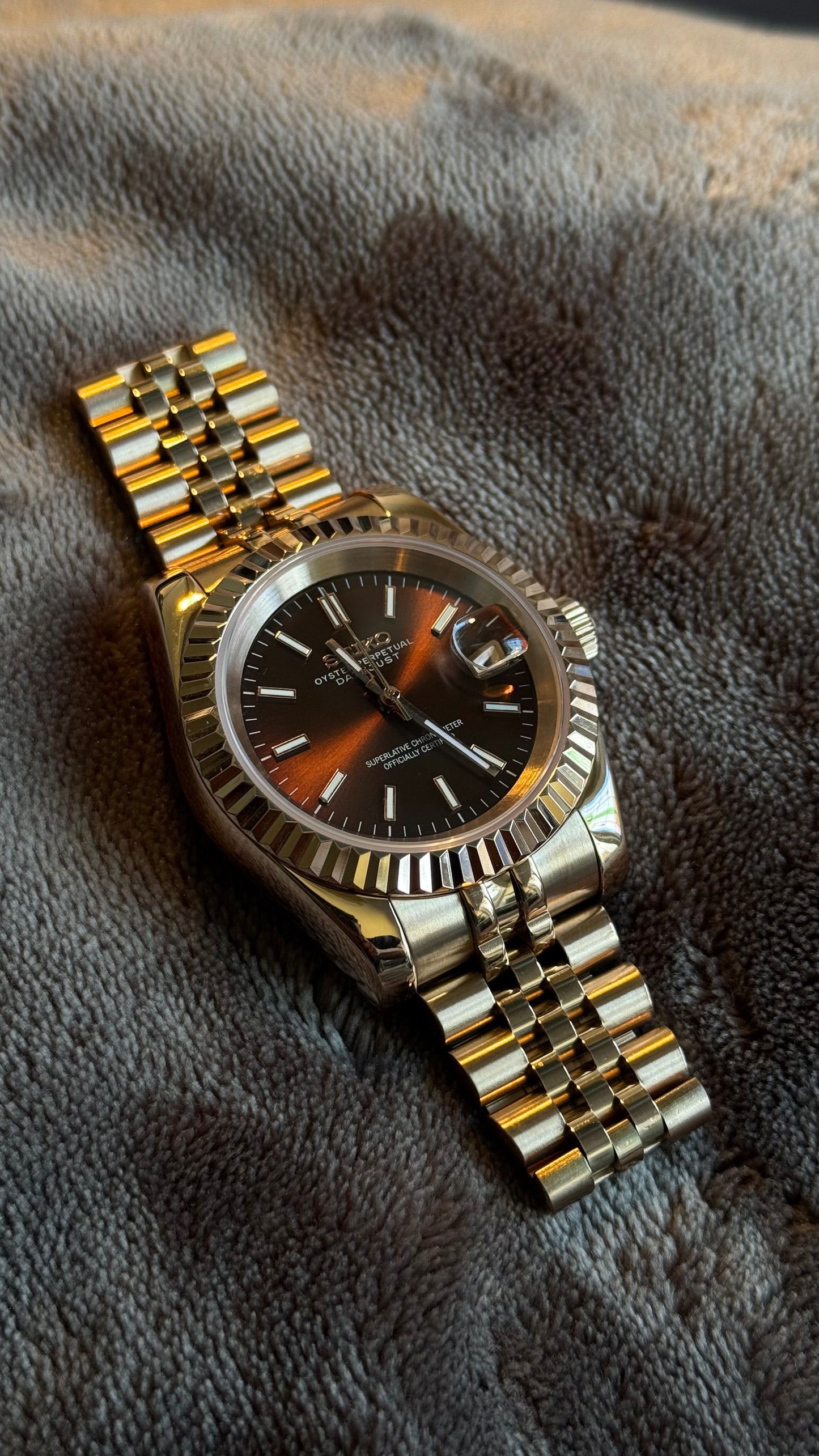 Chocolate Dial Perpetual SeikoJust Rose Gold