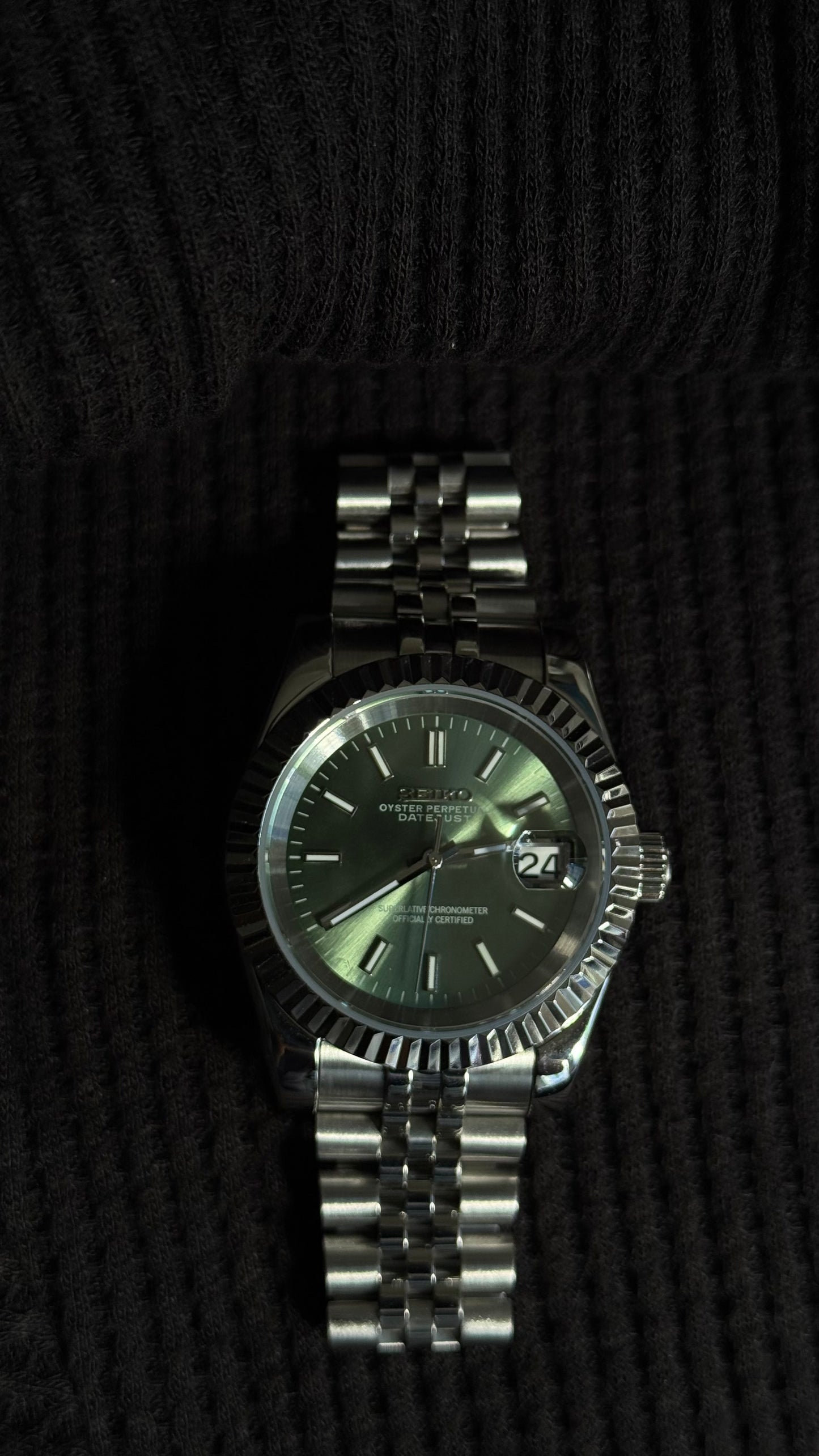 Classic Olive Green Perpetual SeikoJust Stainless Steel
