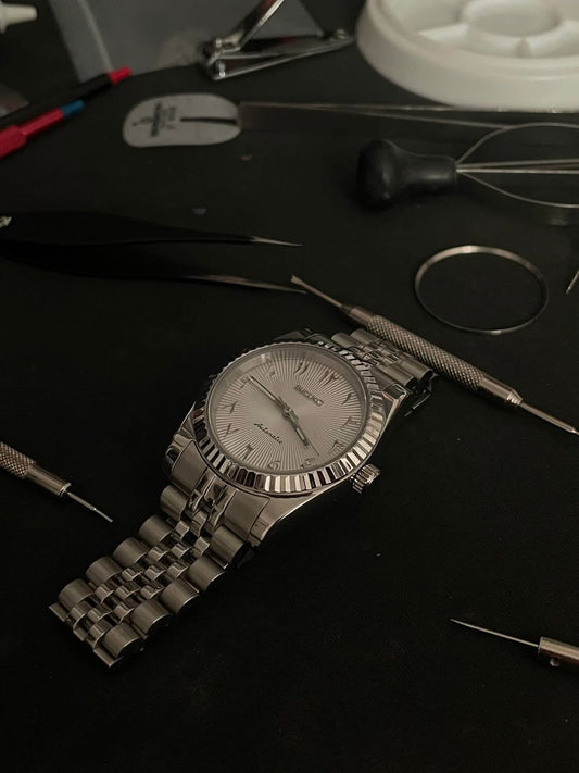 White Textured Arabic Dial PerpetualNoDate Stainless Steel