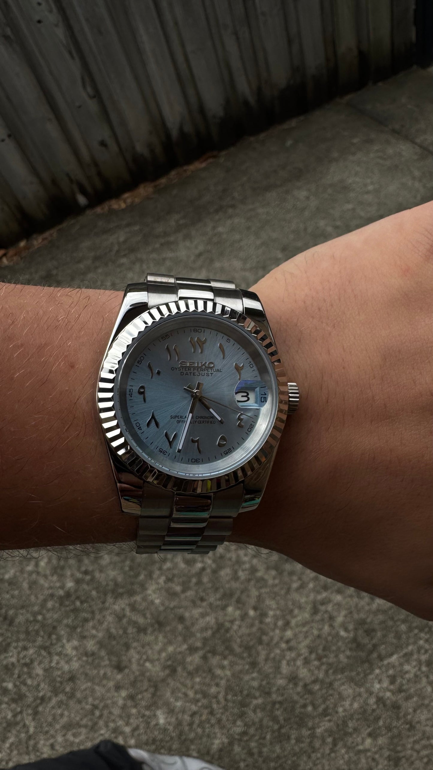 Ice Blue Arabic Dial Perpetual SeikoJust Stainless Steel