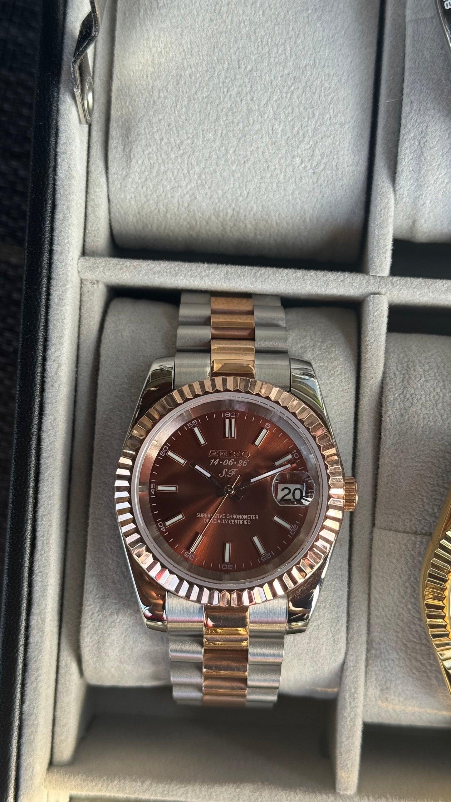 Custom S.F Chocolate Dial PerpetualDate Two Tone Rose Gold