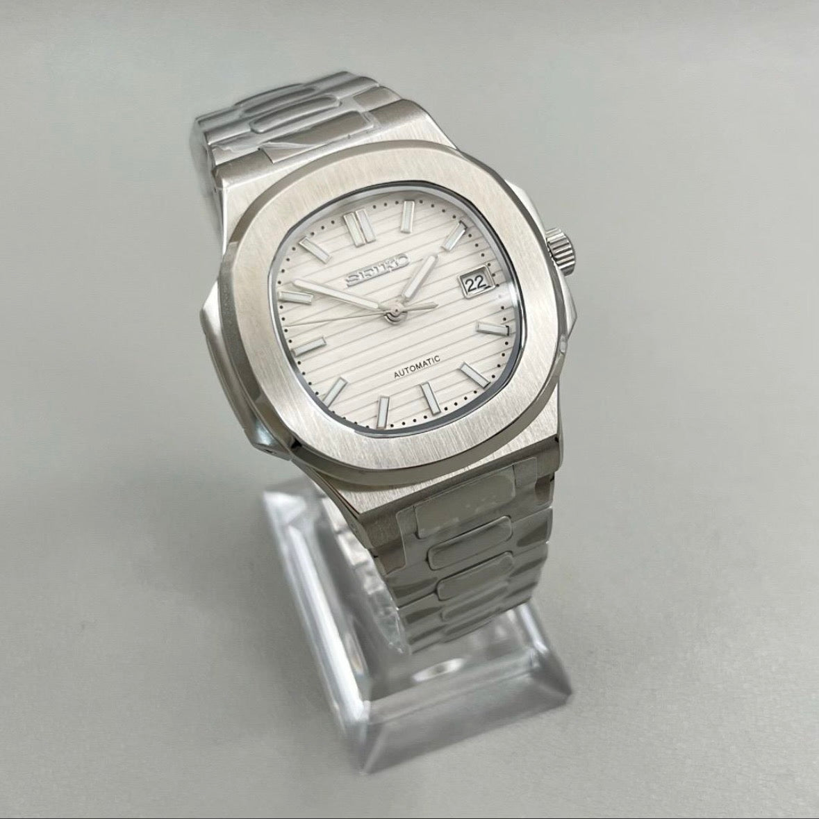 White Open Heart Perpetual Nautilus Stainless Steel