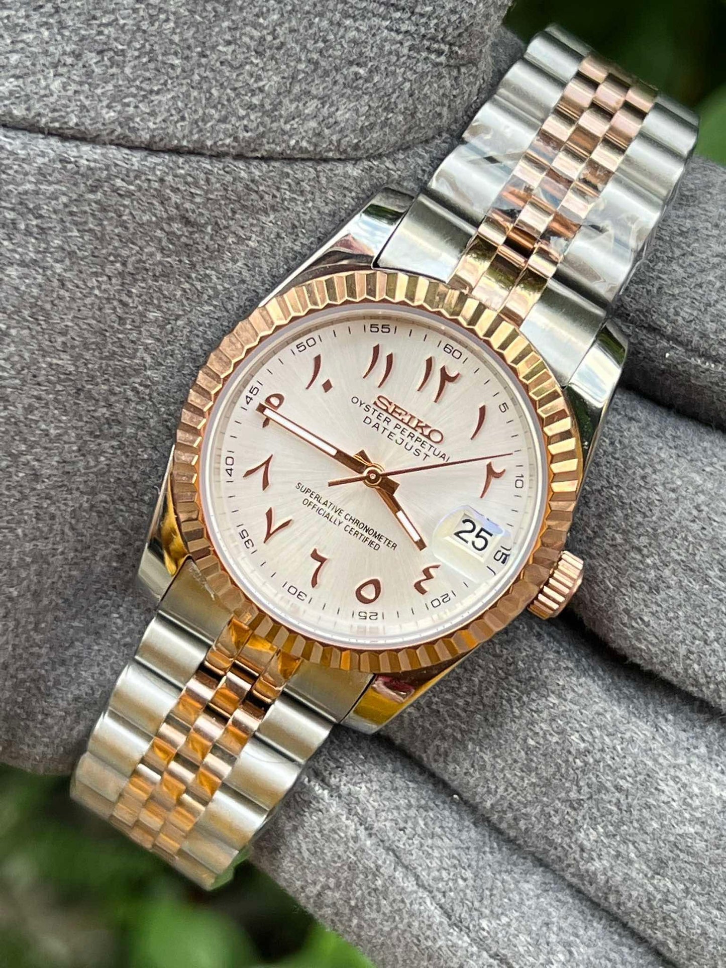 White & Rose Gold Arabic Dial PerpetualDate Two Tone