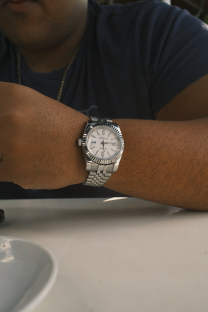 Old School White Dial SeikoPerpetual Stainless Steel