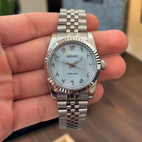 White Textured Arabic Dial PerpetualNoDate Stainless Steel