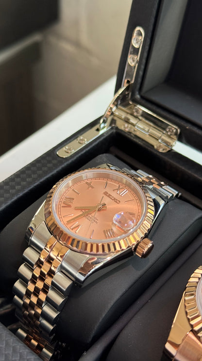 Pink & Rose Gold Roman Dial Perpetual Seikojust Two Tone Rose Gold