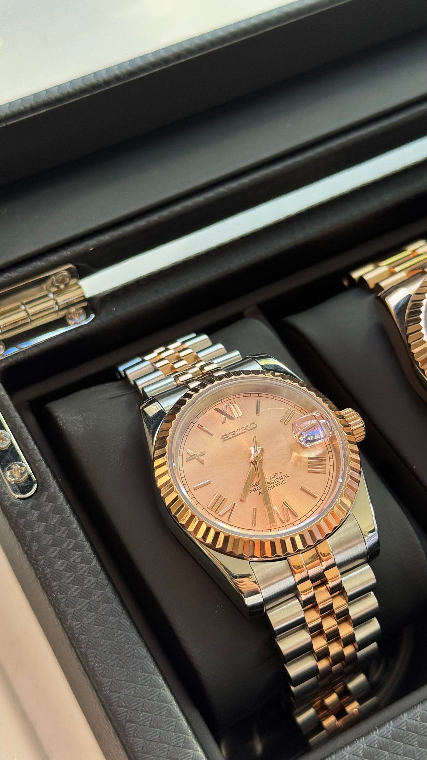 Pink & Rose Gold Roman Dial Perpetual Seikojust Two Tone Rose Gold