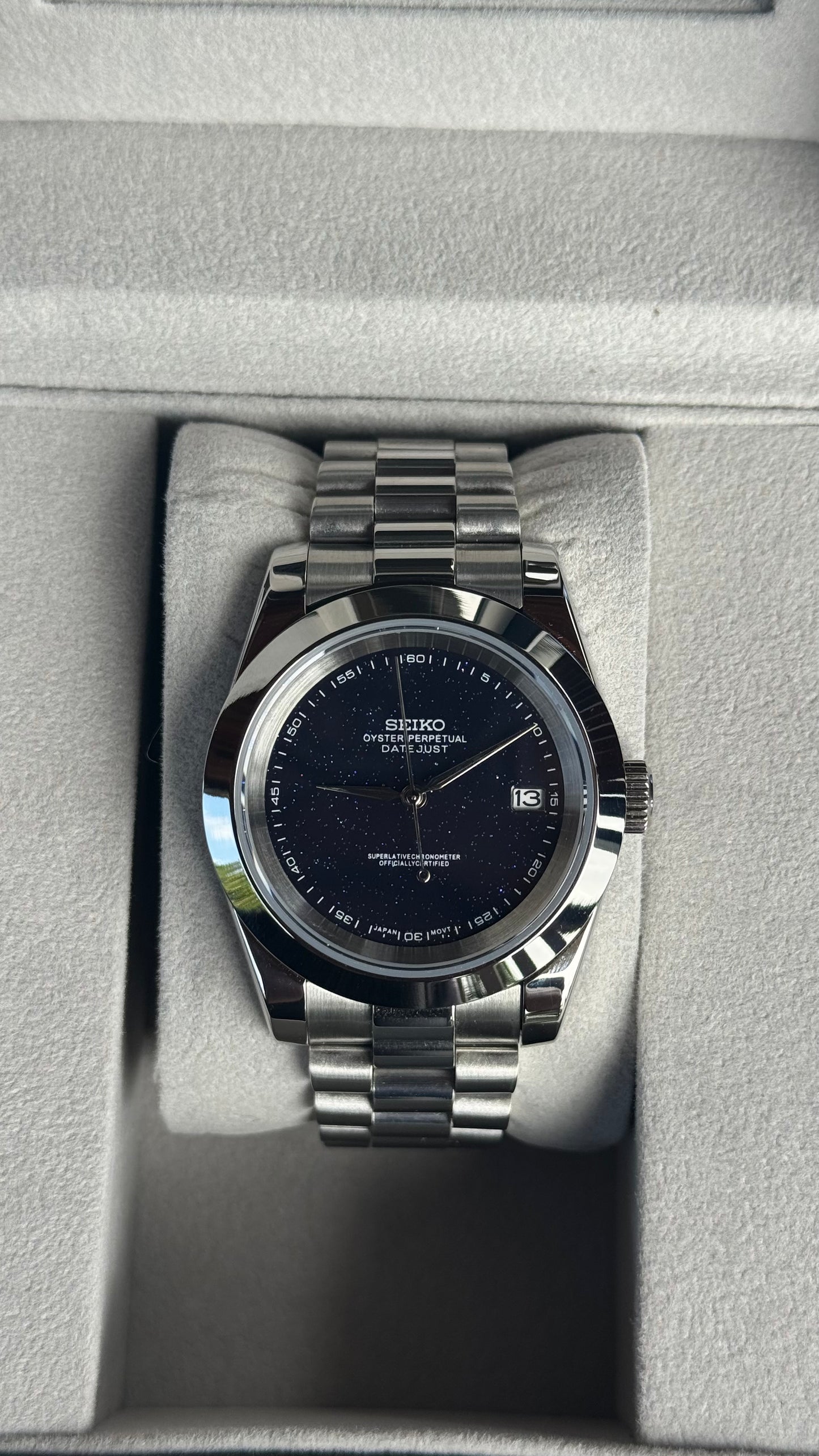 Starry Night PerpetualDate Stainless Steel Smooth Bezel