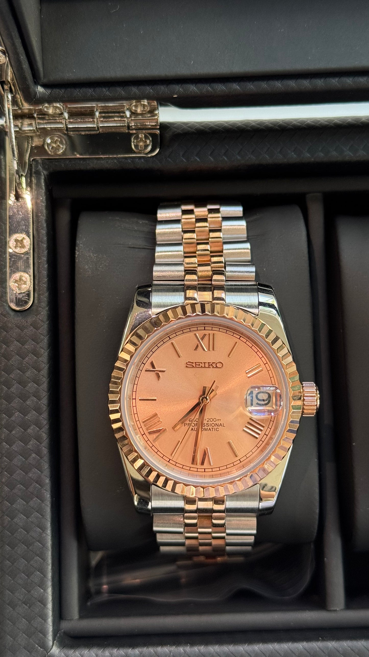 Pink & Rose Gold Roman Dial Perpetual Seikojust Two Tone Rose Gold