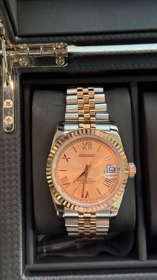 Pink & Rose Gold Roman Dial Perpetual Seikojust Two Tone Rose Gold