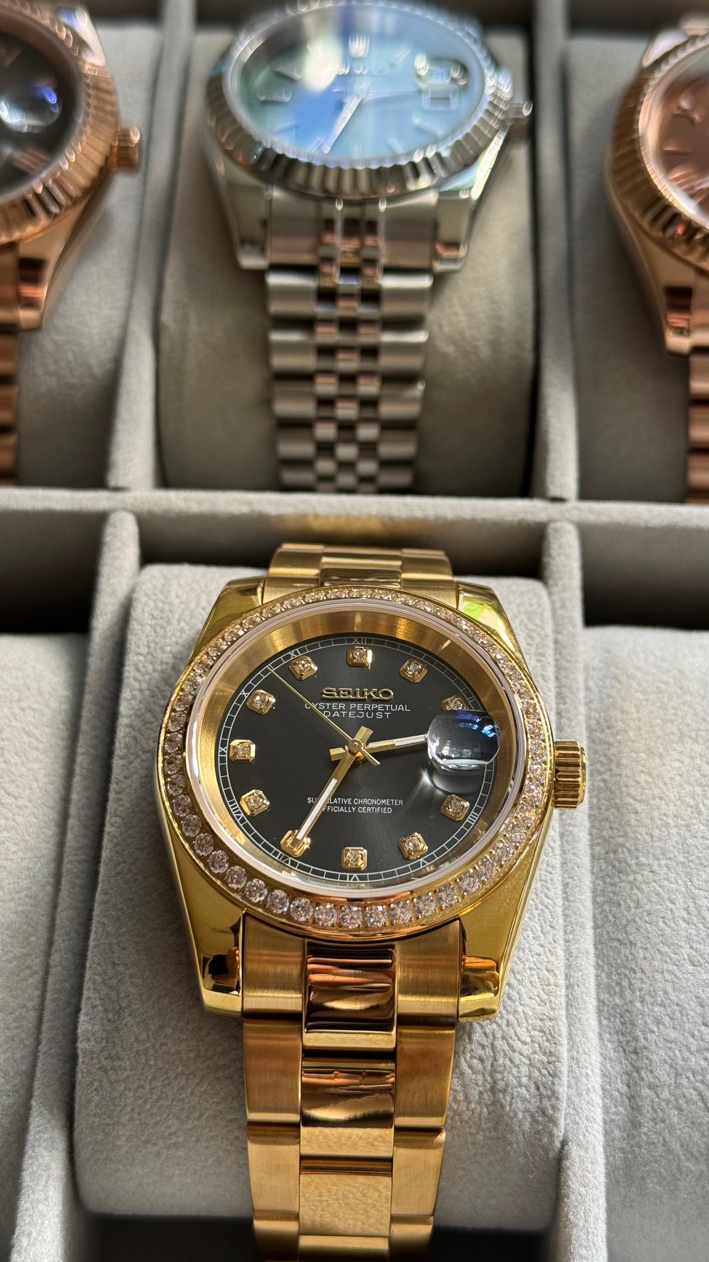 Black Diamond Dial PerpetualDate Diamond Bezel Gold