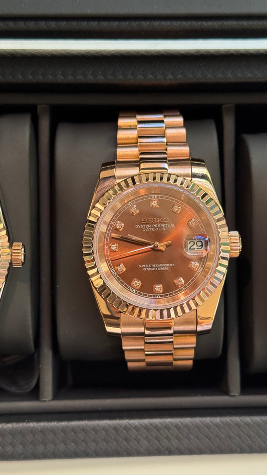 Chocolate Diamond Dial Perpetual SeikoJust Rose Gold