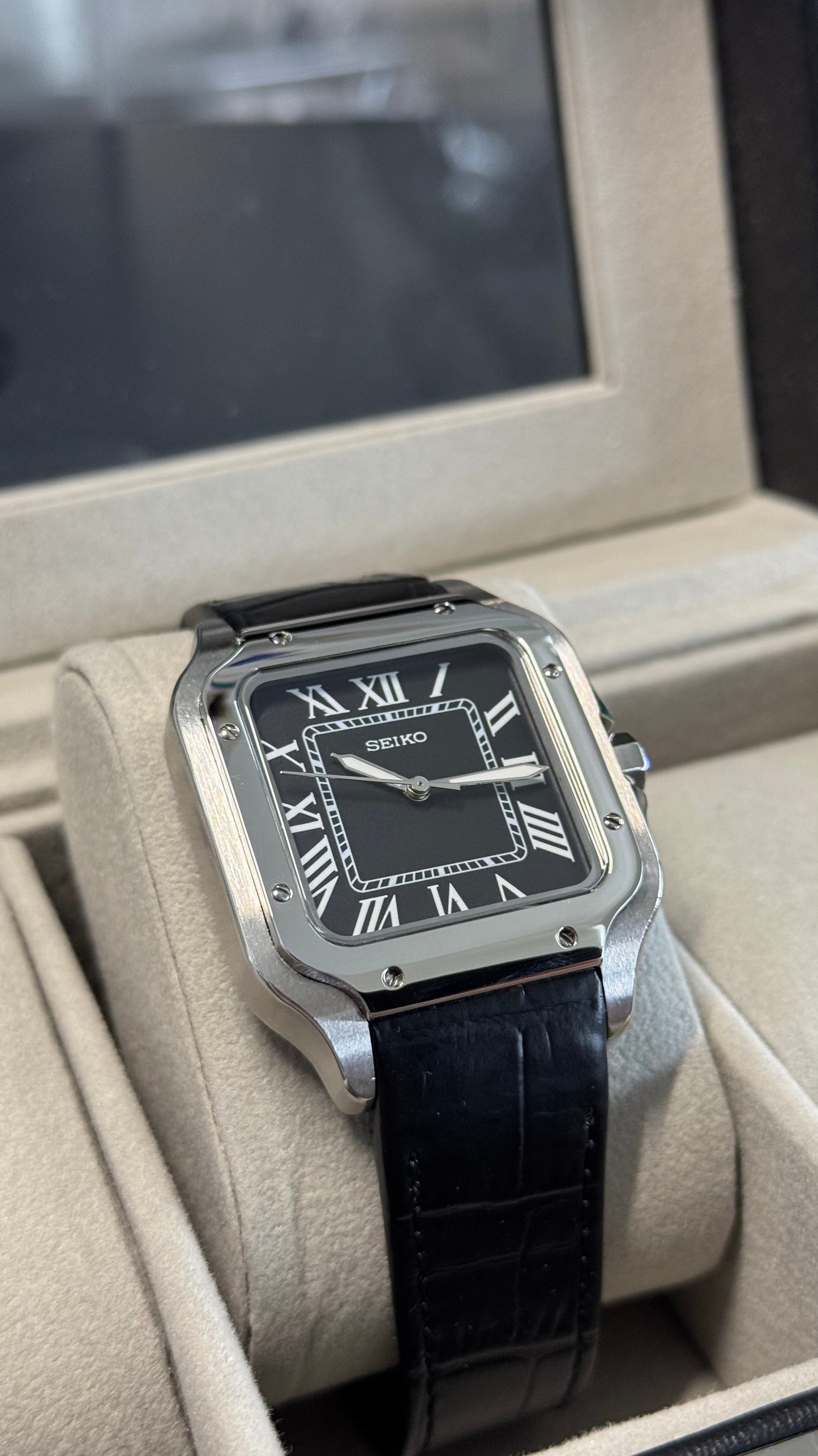 Black Dial Perpetual Santos Stainless Steel