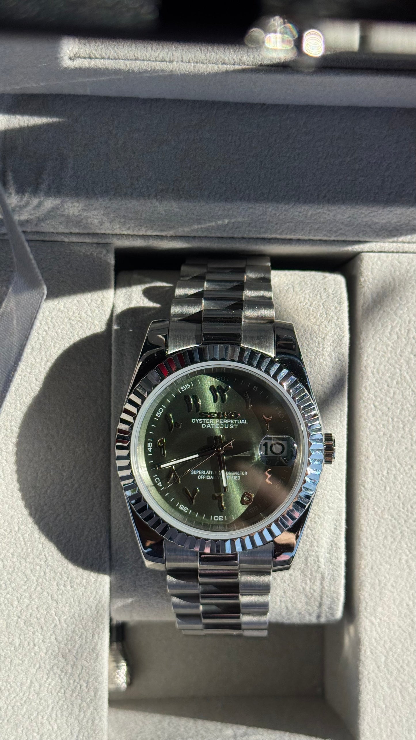 Olive Green Arabic Dial PerpetualDate Stainless Steel