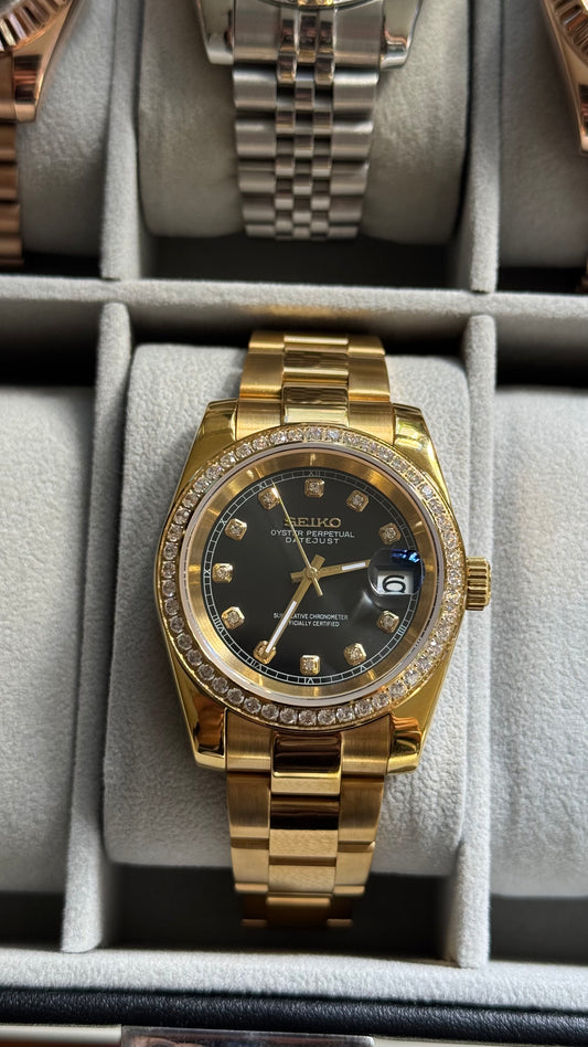 Black Diamond Dial PerpetualDate Diamond Bezel Gold