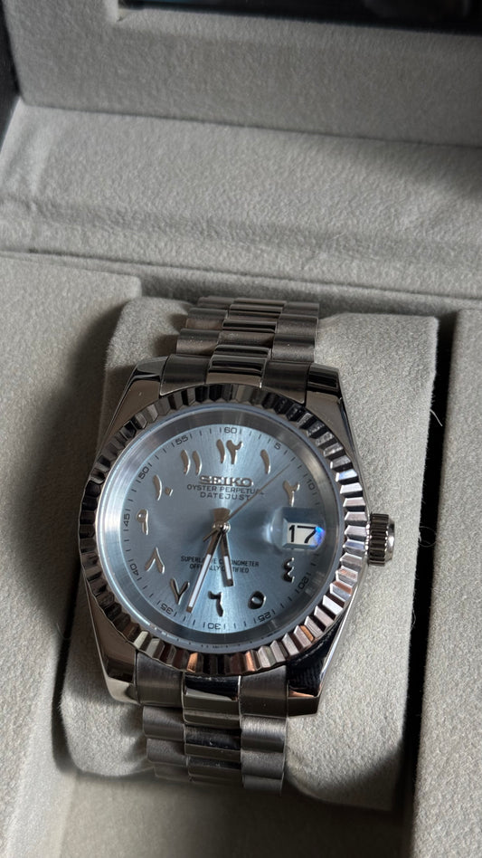 Ice Blue Arabic Dial Perpetual SeikoJust Stainless Steel