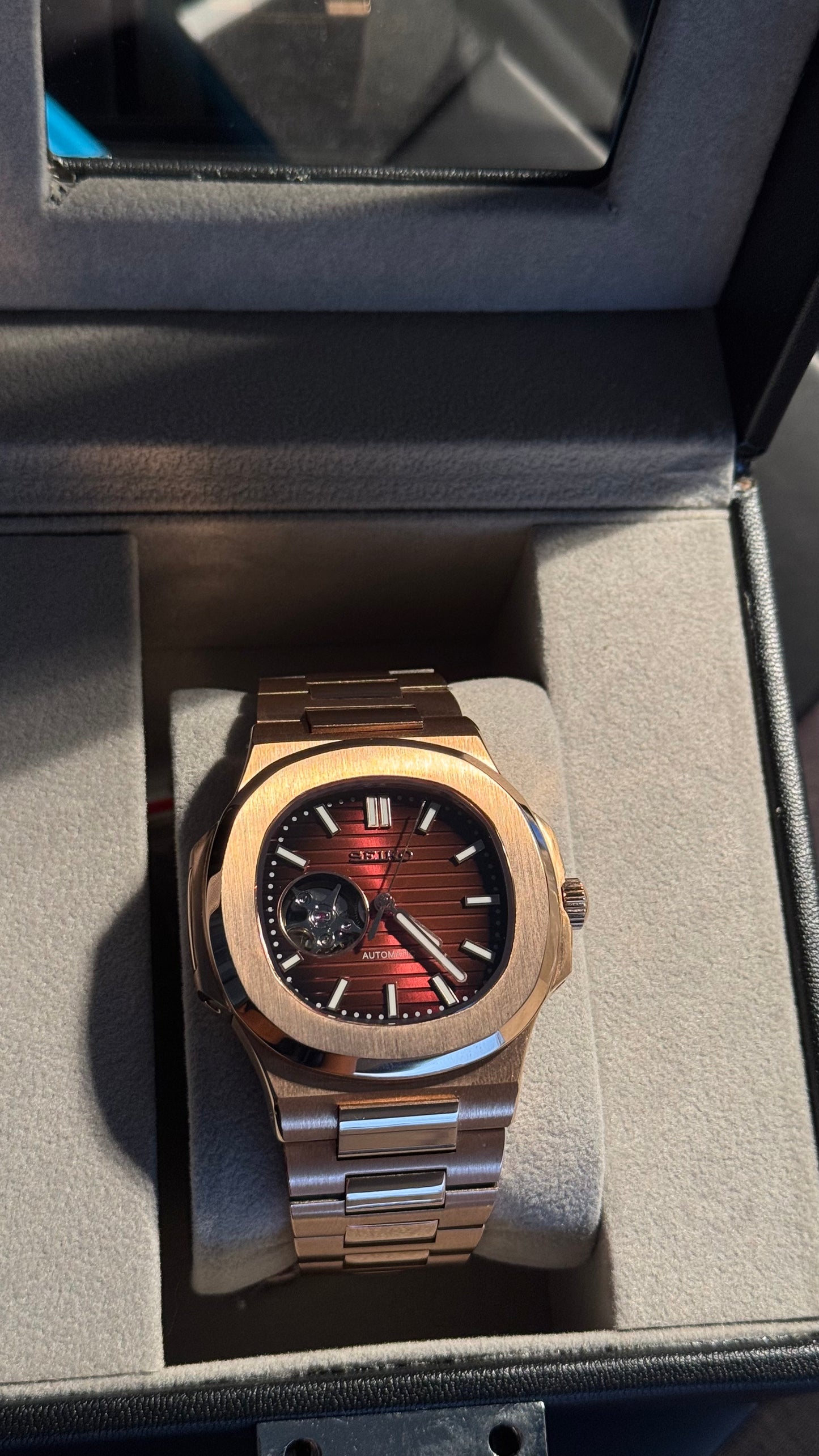 Open Heart Chocolate Dial Perpetual SeikoNautilus Rose Gold