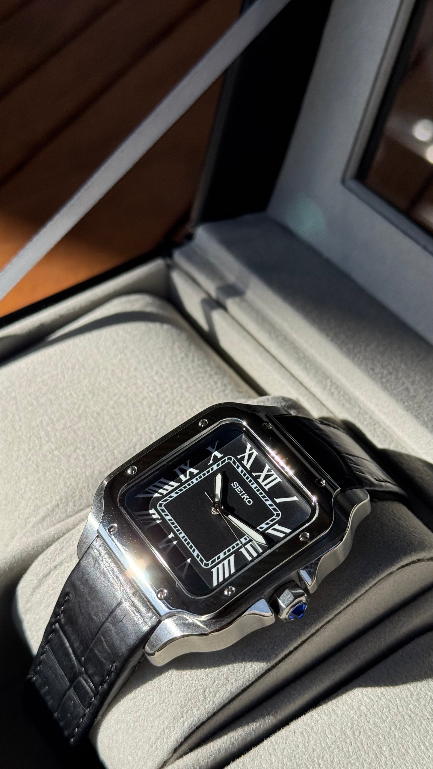 Black Dial Perpetual Santos Stainless Steel