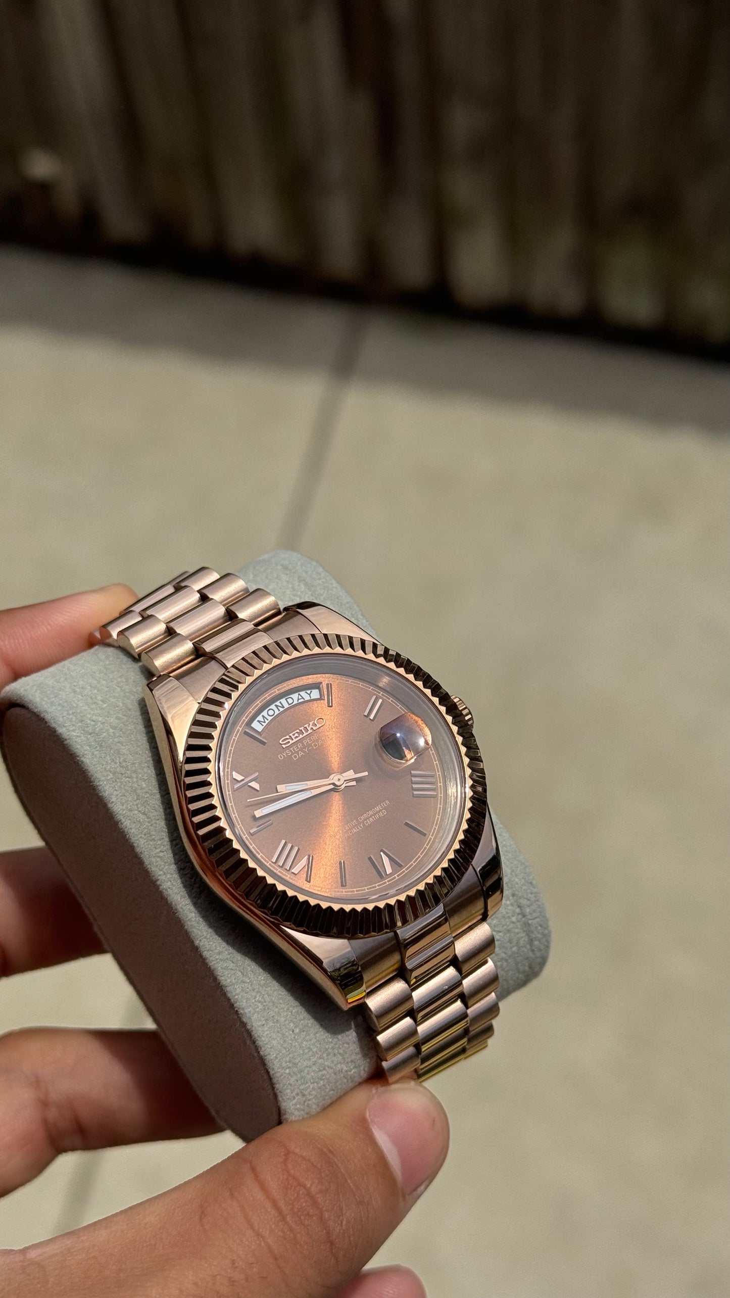 Chocolate Roman Dial PerpetualDay Rose Gold