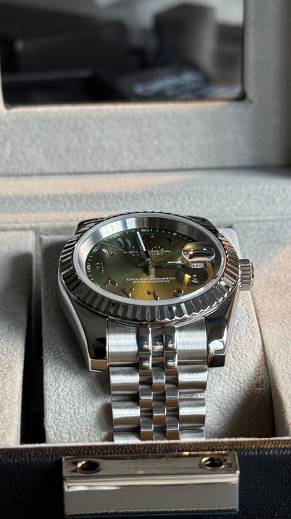 Olive Green Arabic Dial Perpetual SeikoJust Stainless Steel