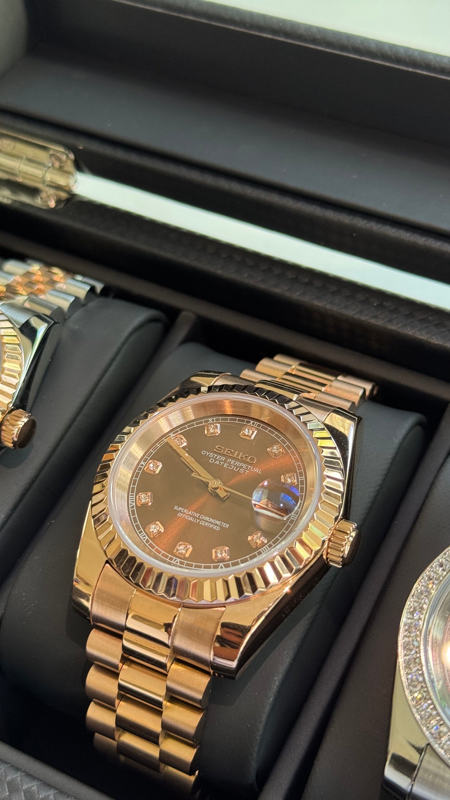 Chocolate Diamond Dial Perpetual SeikoJust Rose Gold