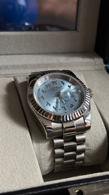 Ice Blue Arabic Dial Perpetual SeikoJust Stainless Steel