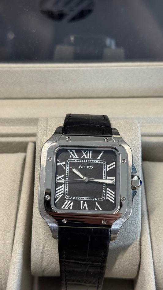 Black Dial Perpetual Santos Stainless Steel