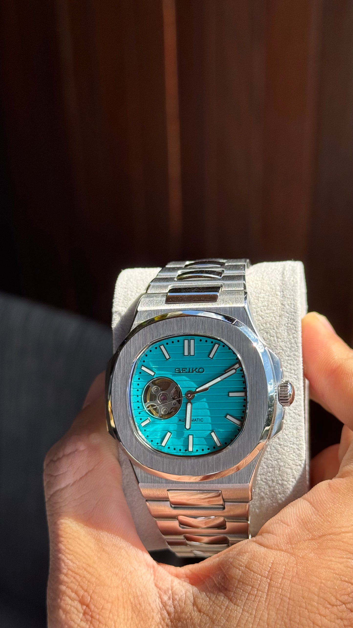 Tiffany Blue Open Heart Perpetual Nautilus Stainless Steel