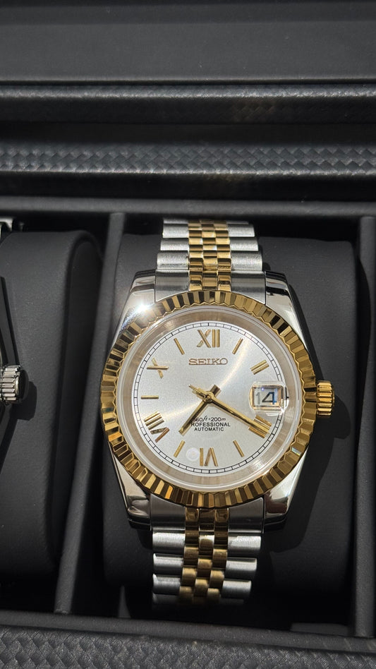 White & Gold Roman Dial Perpetual SeikoJust Two Tone Gold