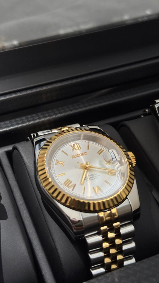 White & Gold Roman Dial Perpetual SeikoJust Two Tone Gold