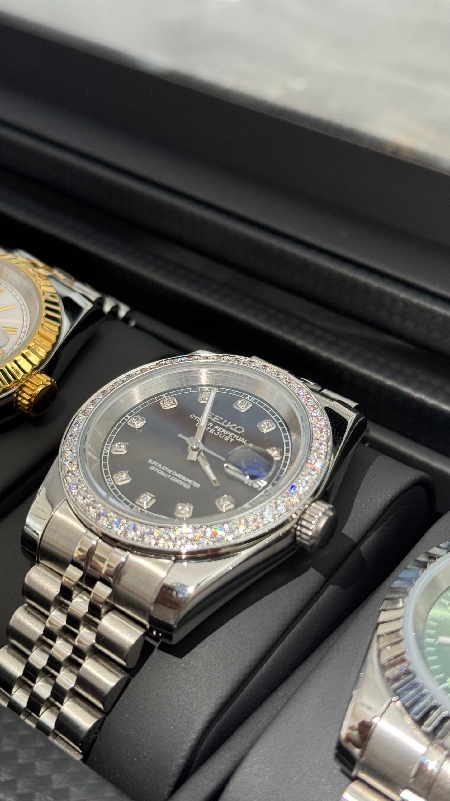 Shadow Diamond Dial Perpetual SeikoJust Diamond Bezel Stainless Steel