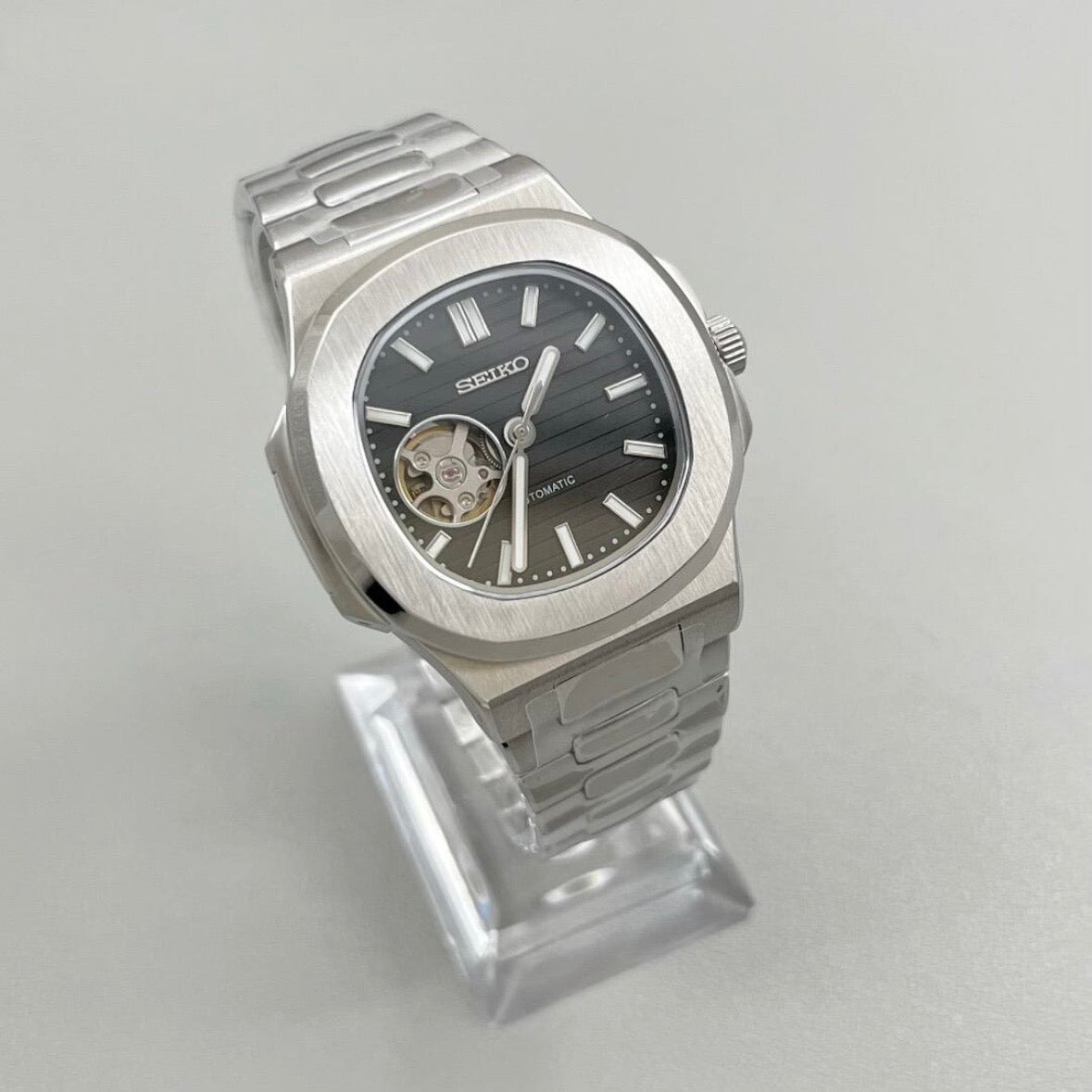 Black Open Heart Perpetual Nautilus Stainless Steel