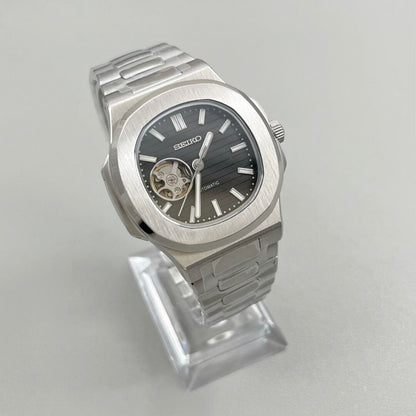 Black Open Heart Perpetual Nautilus Stainless Steel