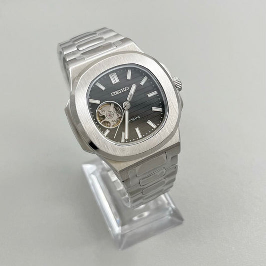 Black Open Heart Perpetual Nautilus Stainless Steel