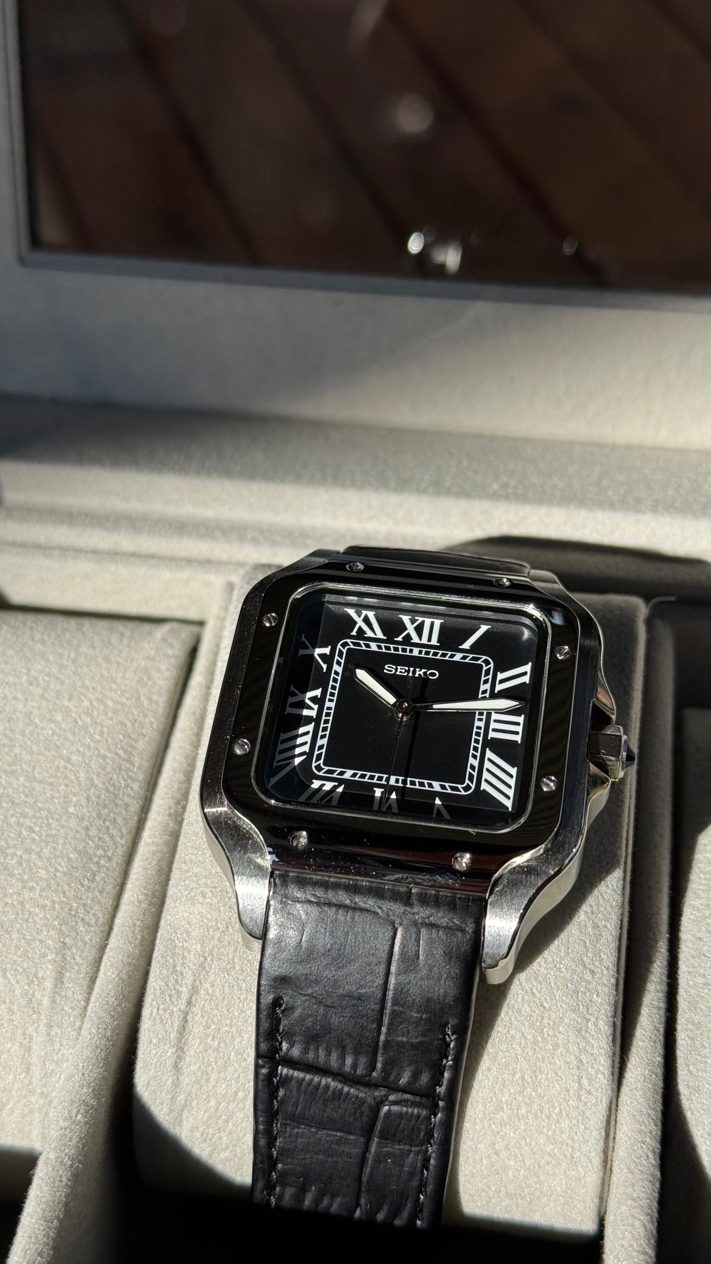 Black Dial Perpetual Santos Stainless Steel