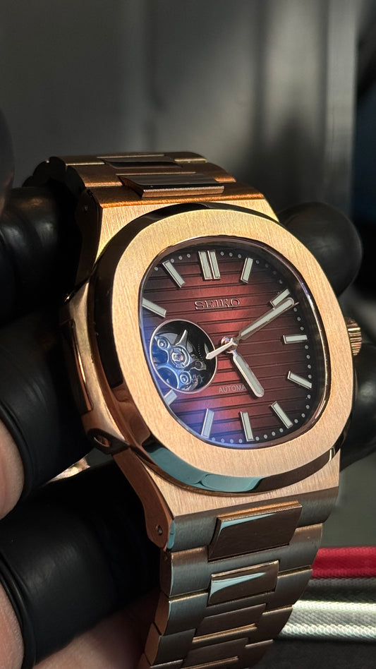 Open Heart Chocolate Dial Perpetual SeikoNautilus Rose Gold