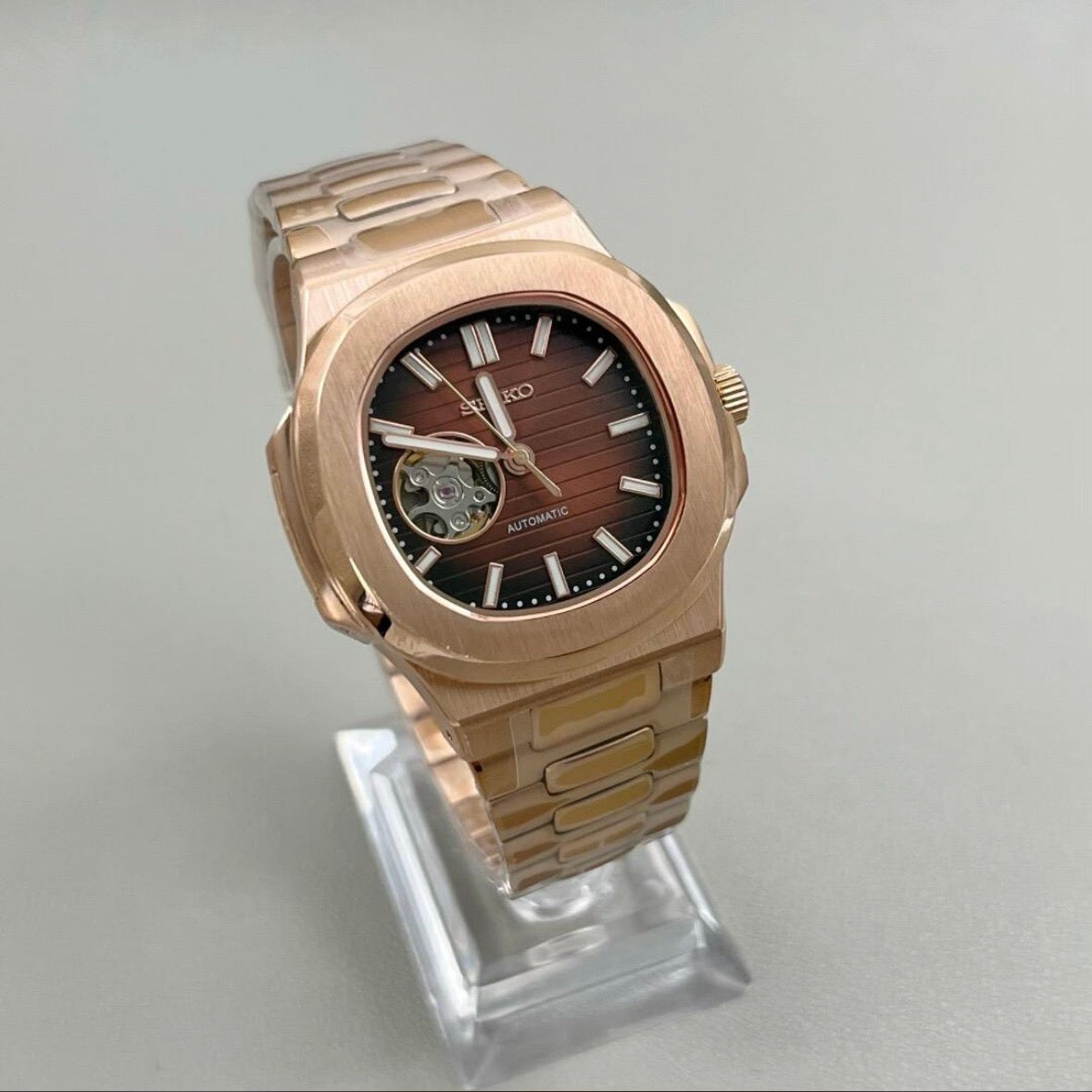 Open Heart Chocolate Perpetual Nautilus Rose Gold