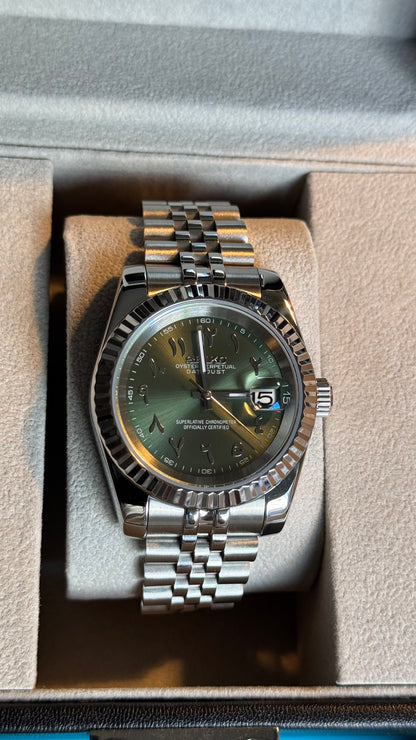 Olive Green Arabic Dial Perpetual SeikoJust Stainless Steel