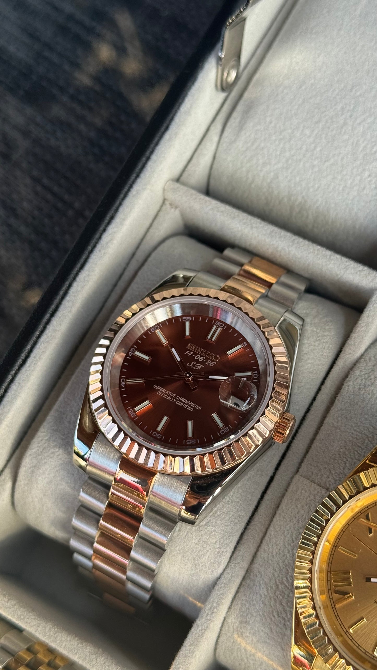 Custom S.F Chocolate Dial PerpetualDate Two Tone Rose Gold