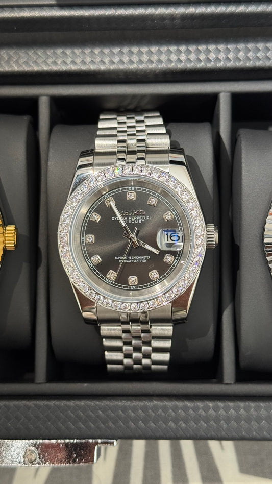 Shadow Diamond Dial Perpetual SeikoJust Diamond Bezel Stainless Steel