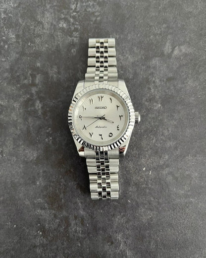White Textured Arabic Dial PerpetualNoDate Stainless Steel