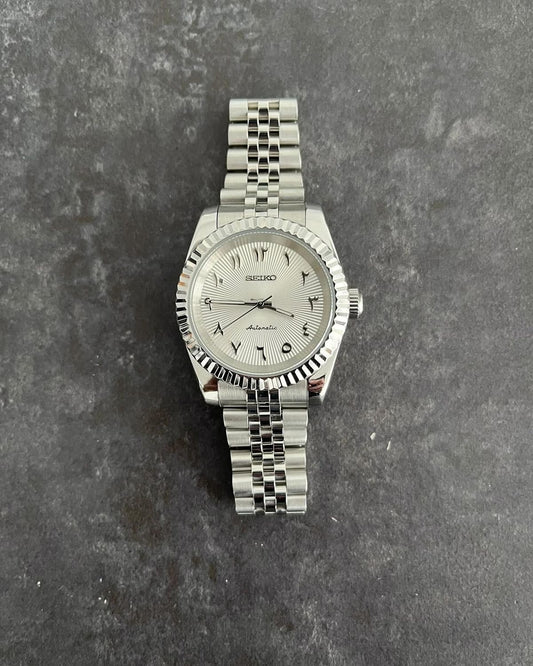 White Textured Arabic Dial PerpetualNoDate Stainless Steel