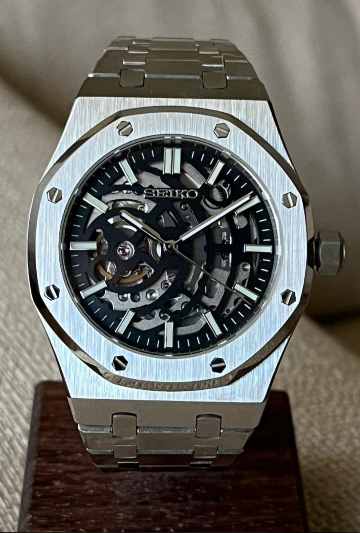 Black Skeleton Dial Perpetual Oak Stainless Steel