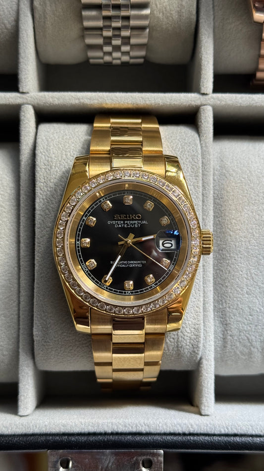 Black Diamond Dial PerpetualDate Diamond Bezel Gold