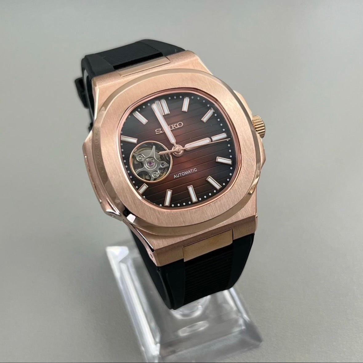 Open Heart Chocolate Perpetual Nautilus Rose Gold