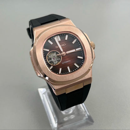 Open Heart Chocolate Perpetual Nautilus Rose Gold