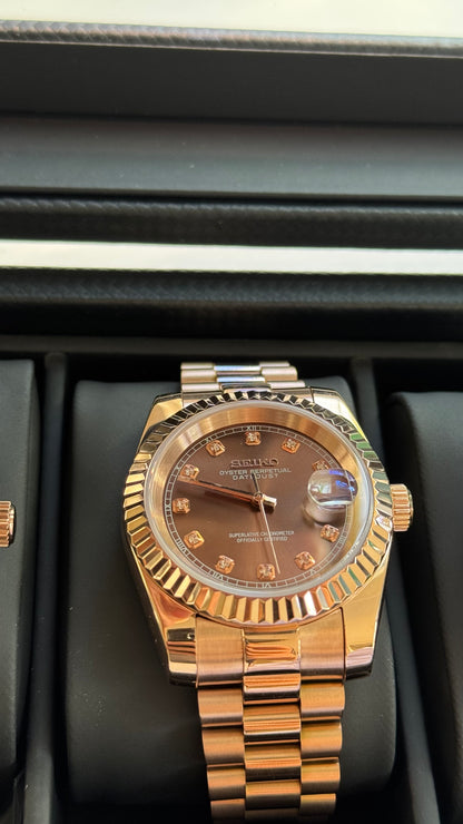 Chocolate Diamond Dial Perpetual SeikoJust Rose Gold