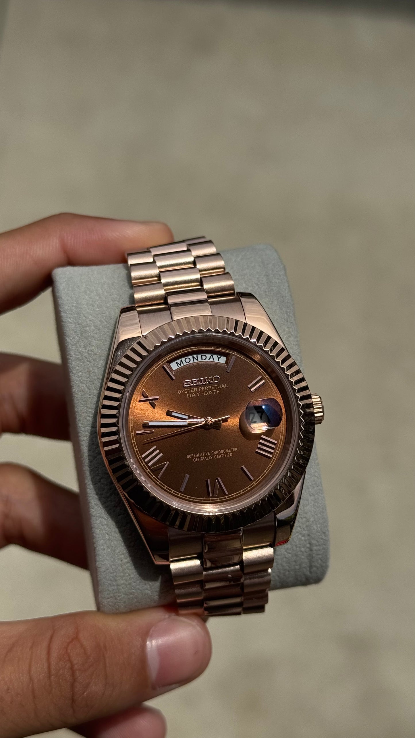 Chocolate Roman Dial PerpetualDay Rose Gold